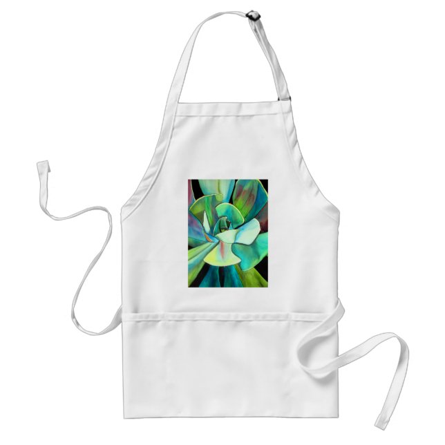 Succulent blue and green desert watercolour art adult apron (Front)