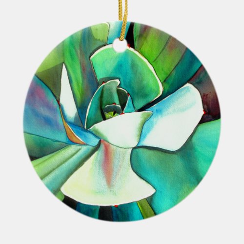 Succulent blue and green desert watercolour art ceramic ornament