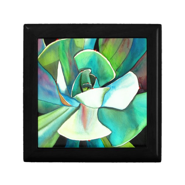 Succulent blue and green desert watercolour art gift box (Front)