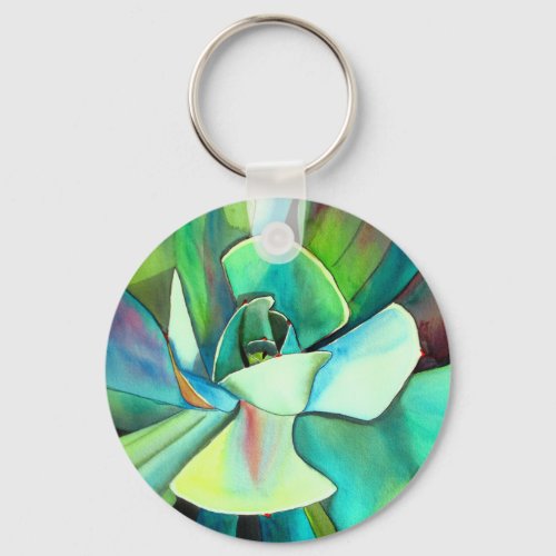 Succulent blue and green desert watercolour art keychain