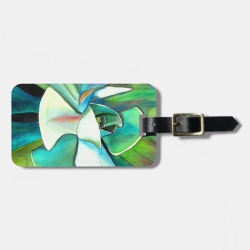 Succulent blue and green desert watercolour art luggage tag
