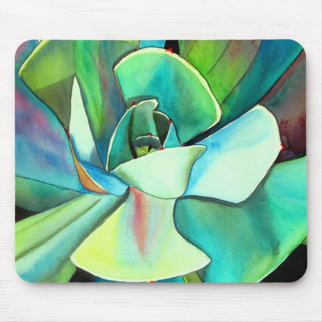 Succulent blue and green desert watercolour art mouse pad (Front)