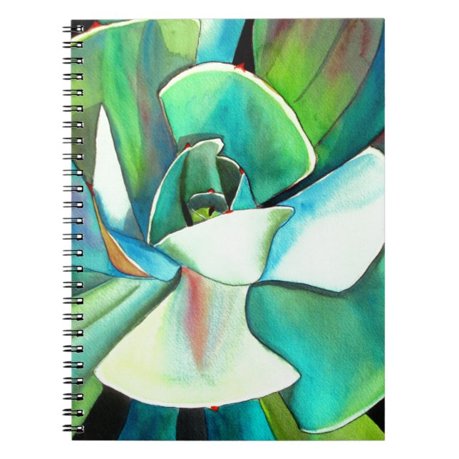 Succulent blue and green desert watercolour art notebook (Front)