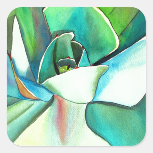 Succulent blue and green desert watercolour art square sticker