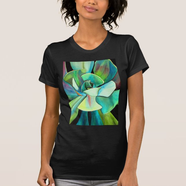 Succulent blue and green desert watercolour art T-Shirt (Front)
