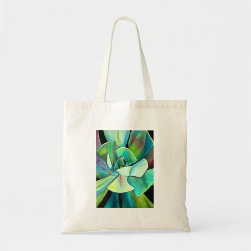 Succulent blue and green desert watercolour art tote bag