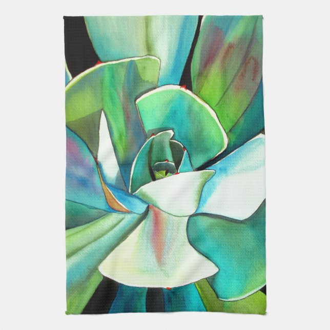 Succulent blue and green desert watercolour art towel (Vertical)