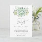 Succulent Botanical Green Bouquet Wedding Invitation (Standing Front)