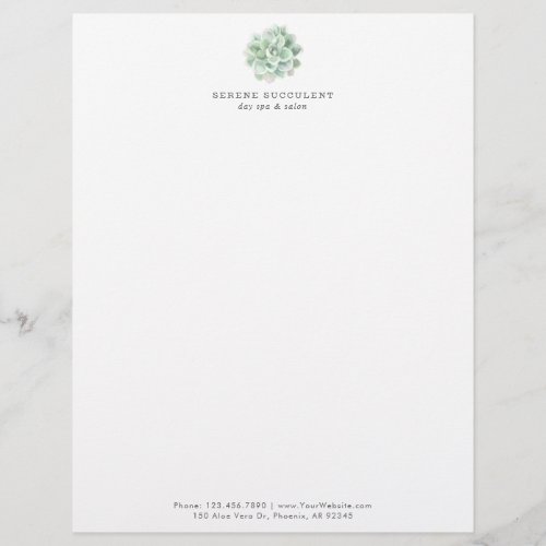 Succulent Botanical Sage Green Watercolor Elegant Letterhead