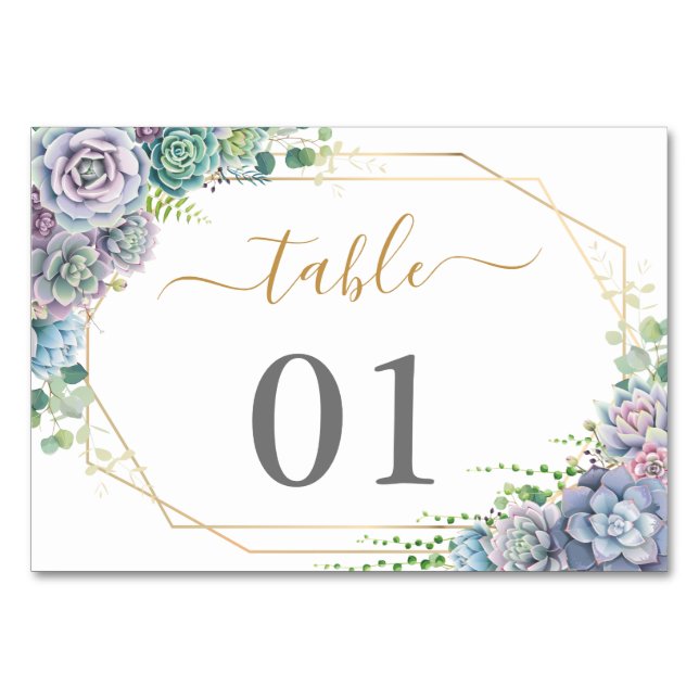 Succulent botanical Wedding Table Number (Front)
