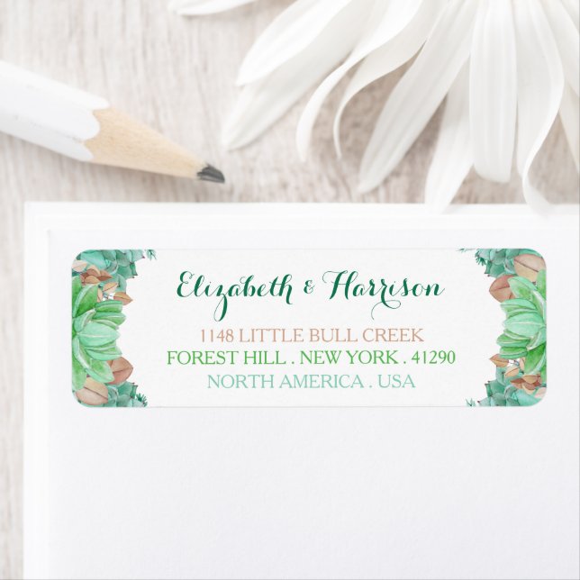Succulent Bouquet Botanical Floral Wedding Label (Insitu)