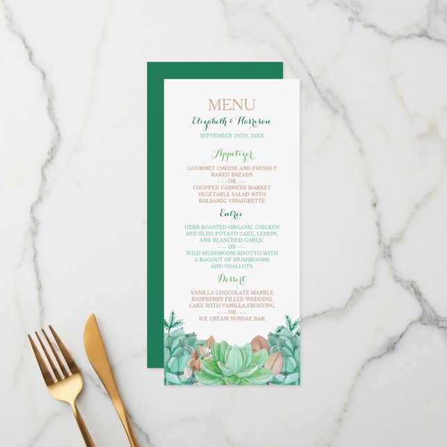 Succulent Bouquet Botanical Floral Wedding Menu (Front/Back In Situ)
