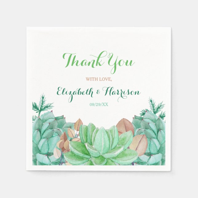 Succulent Bouquet Botanical Floral Wedding Napkins (Front)