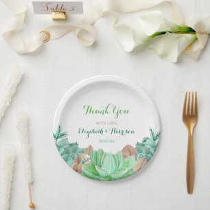 Succulent Bouquet Botanical Floral Wedding Paper Plates