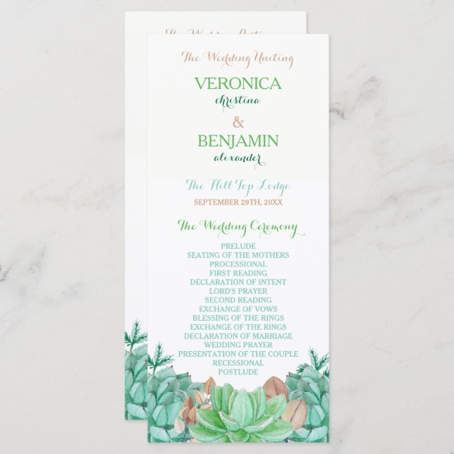 Succulent Bouquet Botanical Floral Wedding Program (Front/Back)