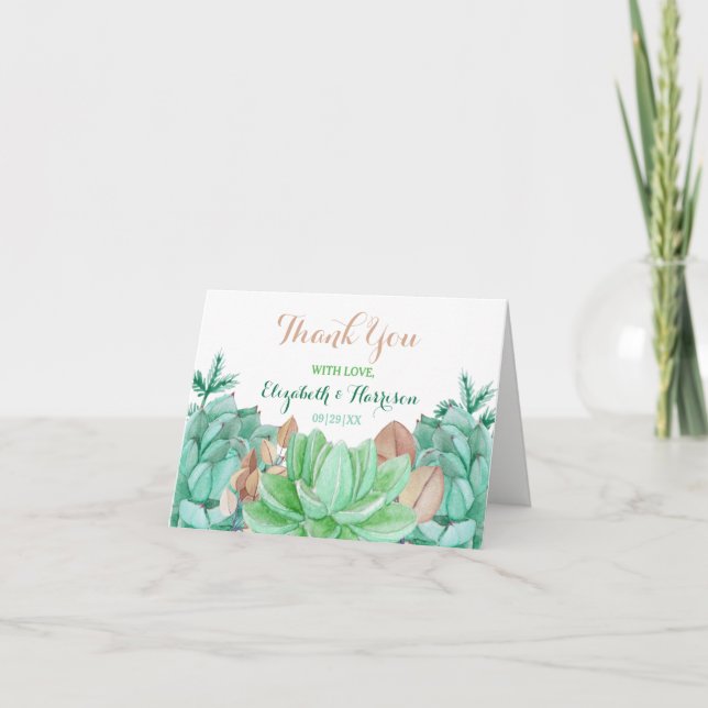 Succulent Bouquet Botanical Floral Wedding Thank You Card (Front)
