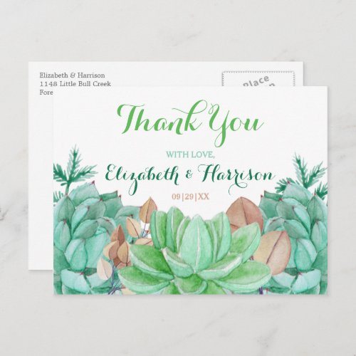 Succulent Bouquet Botanical Floral Wedding Thanks Postcard