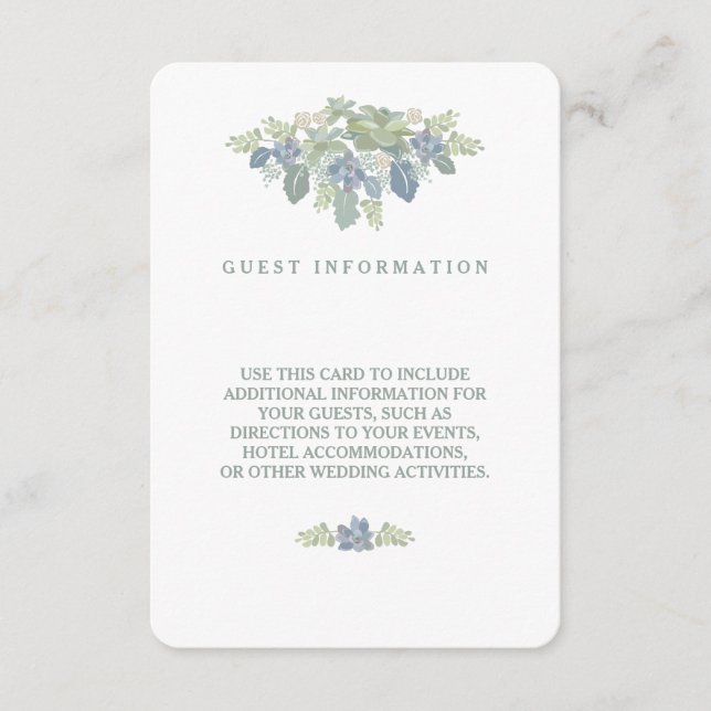 Succulent Bouquet Floral Wedding Guest Info Insert (Front)
