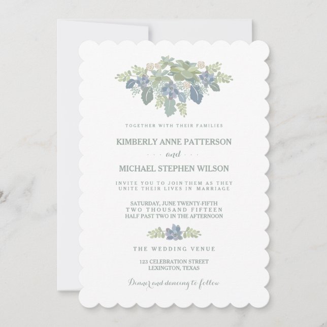Succulent Bouquet Floral Wedding Invitation (Front)