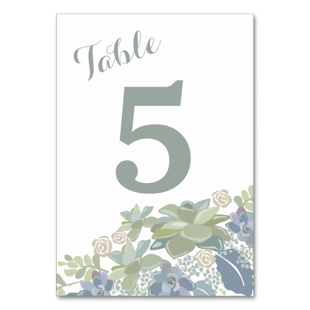 Succulent Bouquet Floral Wedding Table Number Card