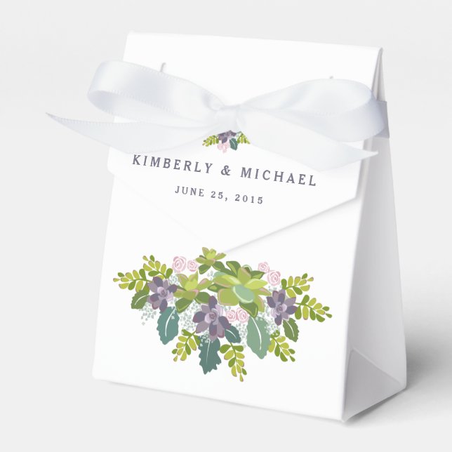 Succulent Bouquet II Floral Wedding Favor Box (Front Side)