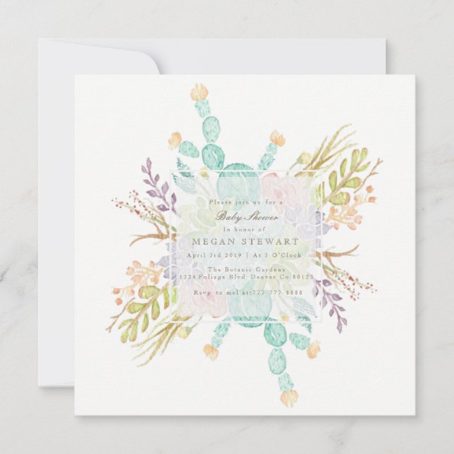 Succulent Bouquet Watercolor | Baby Shower Invitation (Front)