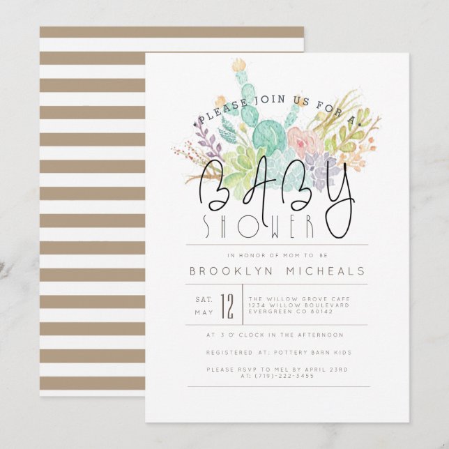 Succulent Bouquet | Watercolor Baby Shower Invitation (Front/Back)