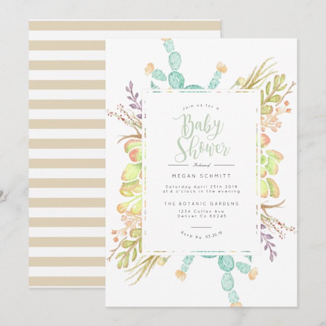 Succulent Bouquet Watercolor | Baby Shower Invite (Front/Back)