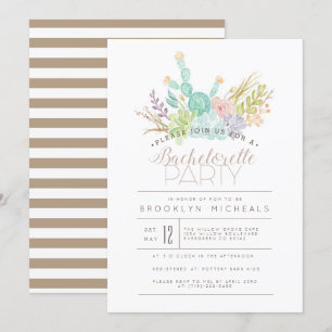 Succulent Bouquet   Watercolor Bachelorette Party Invitation