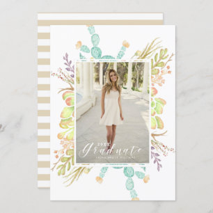 Succulent Bouquet Watercolor Graduation Party Invitation