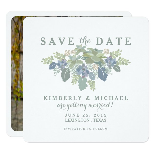 Succulent Bouquet Wedding Photo Save The Date Card