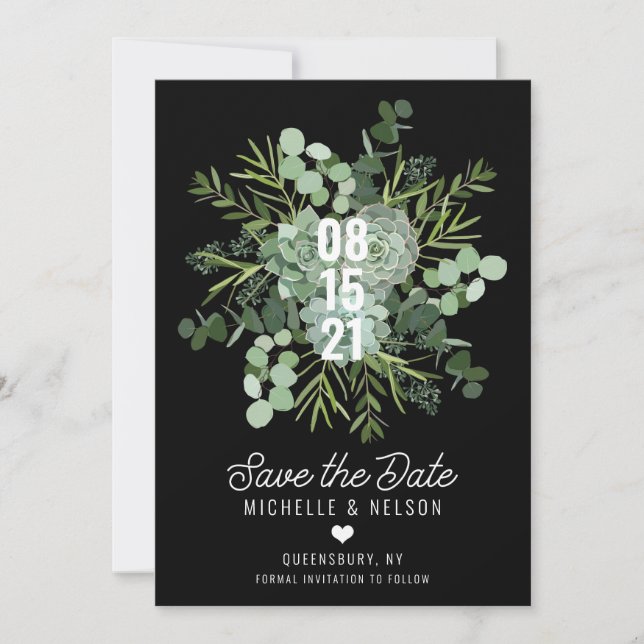 Succulent Bouquet Wedding Save the Date Invitation (Front)