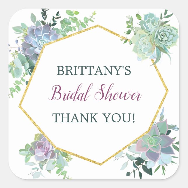 Succulent Bridal Shower Favor Sticker (Front)