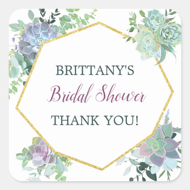 Succulent Bridal Shower Favor Sticker (Front)