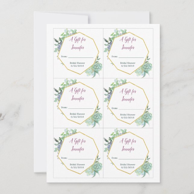 Succulent Bridal Shower Gift Tag Invitation (Front)