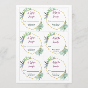 Succulent Bridal Shower Gift Tag Invitation