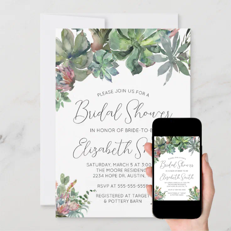 Succulent Bridal Shower Invitation Zazzle