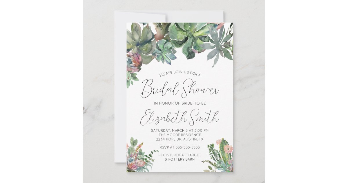 Succulent Bridal Shower Invitation Zazzle