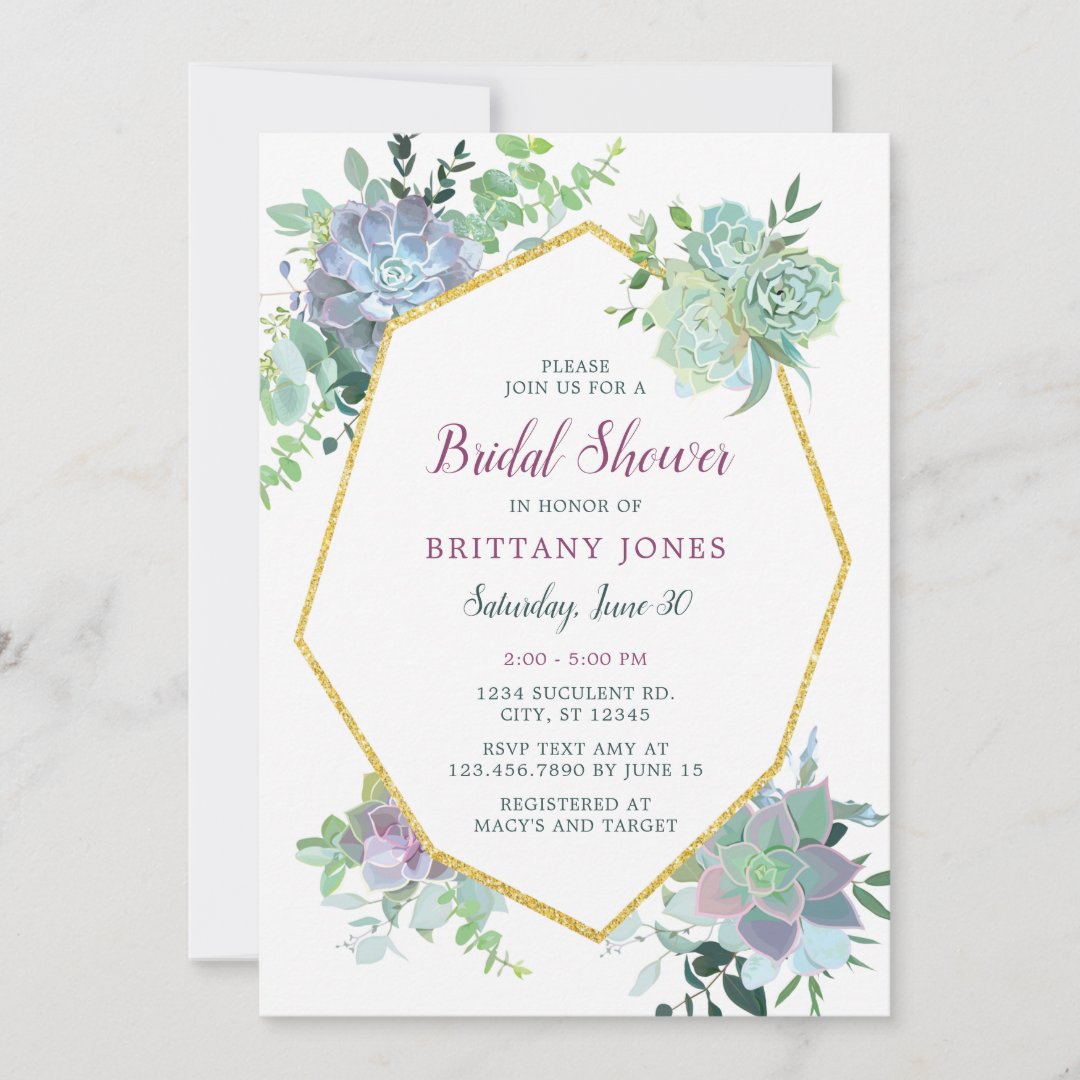 Succulent Bridal Shower Invitation Zazzle