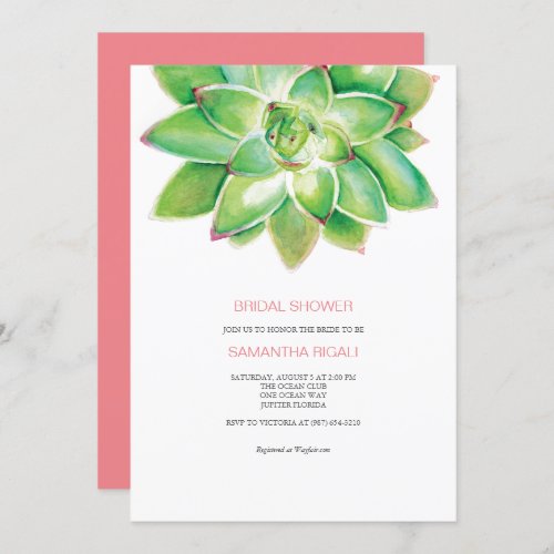 Succulent Bridal Shower Invitation Watercolor Inv Invitation