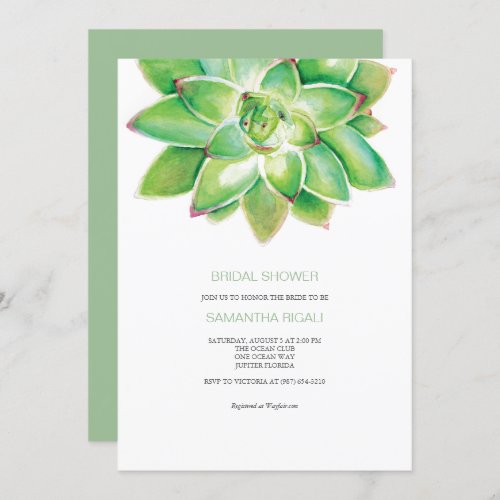 Succulent Bridal Shower Invitation Watercolor Invitation