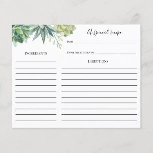 Succulent Bridal Shower Recipe card