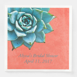 Succulent Bridal Shower Watercolor Orange Lace Paper Dinner Napkins