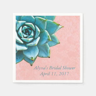Succulent Bridal Shower Watercolor Pink Lace Paper Napkins