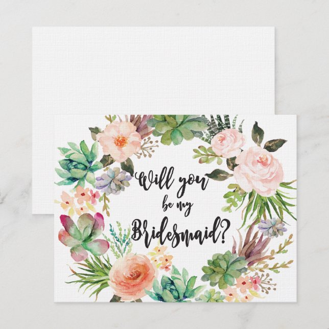 Succulent Bridesmaid Proposal Card Cactus (Front/Back)