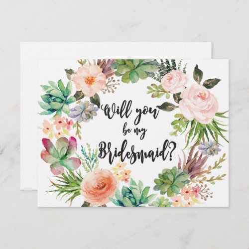 Succulent Bridesmaid Proposal Card Cactus