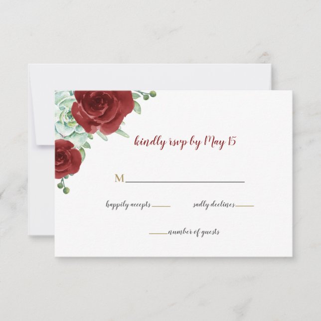 succulent burgundy gold floral wedding rsvp (Front)