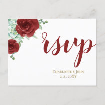 succulent burgundy gold floral wedding rsvp invitation postcard