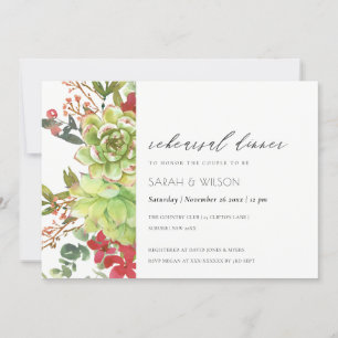Succulent Cacti Red Flora Rehearsal Dinner Invite