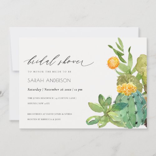 Succulent Cacti Yellow Fauna Bridal Shower Invite